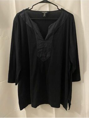 Ralph Lauren Black V-Neck Tunic Top with Placket